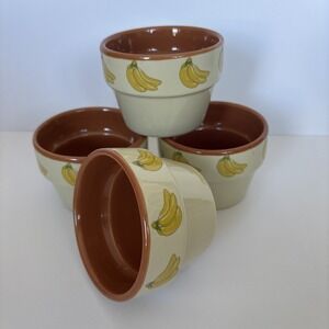 Garden Ridge Set of 4 Soufflé Dessert Dishes Pottery Banana Print